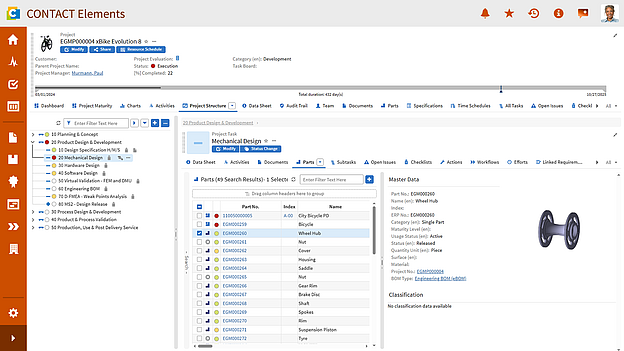 Screenshot: Projektmanagement in CONTACT Elements.